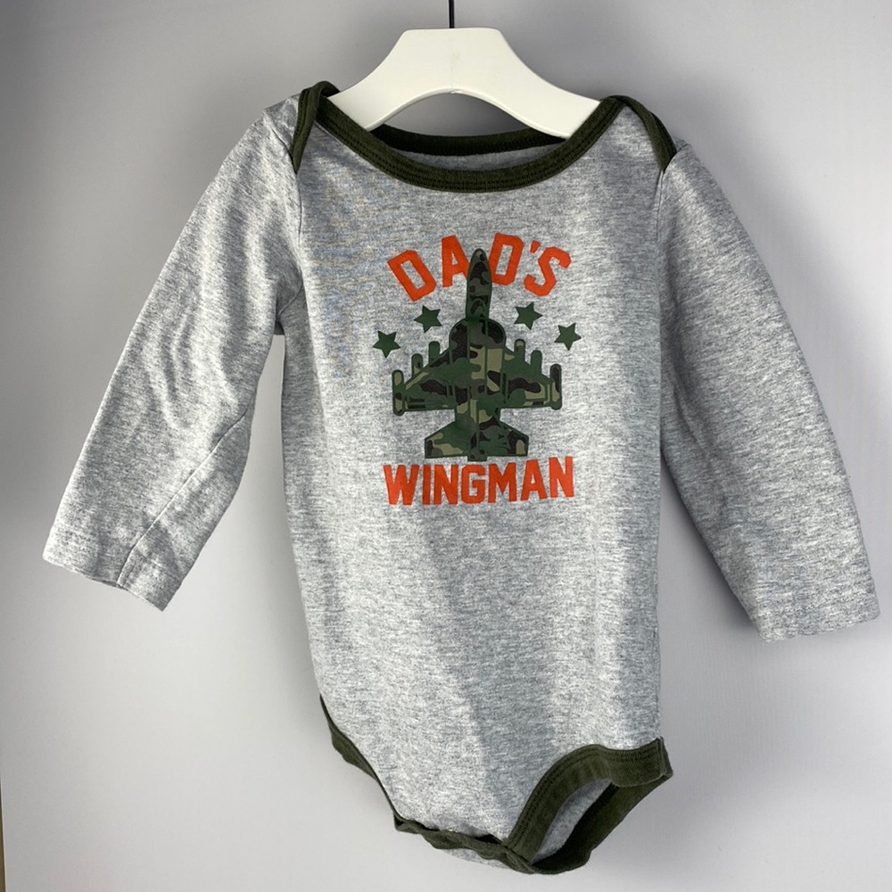 George Camo Jet Airplane Long Sleeve Bodysuit Dad's Wingman size 18-24 Months
